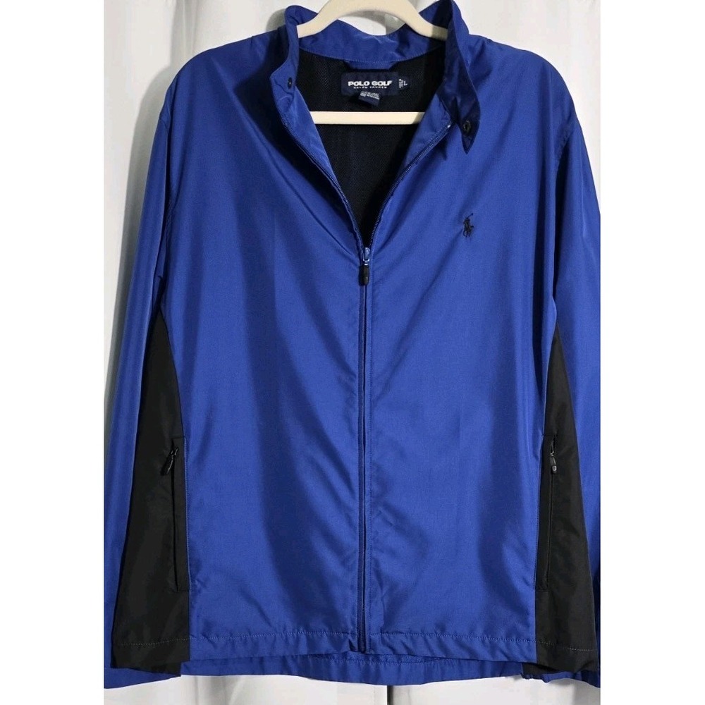 Vintage Polo Golf Ralph Lauren Jacket Mens Large Blue‎ Black Zip Up Windbreaker